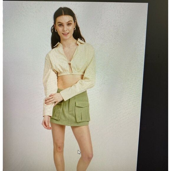 Emory park blouse short beige long-sleeved .NEW - Picture 6 of 11